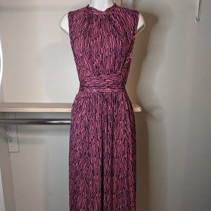 Leota Hot Pink & Navy Abstract Print Halter Long Dress